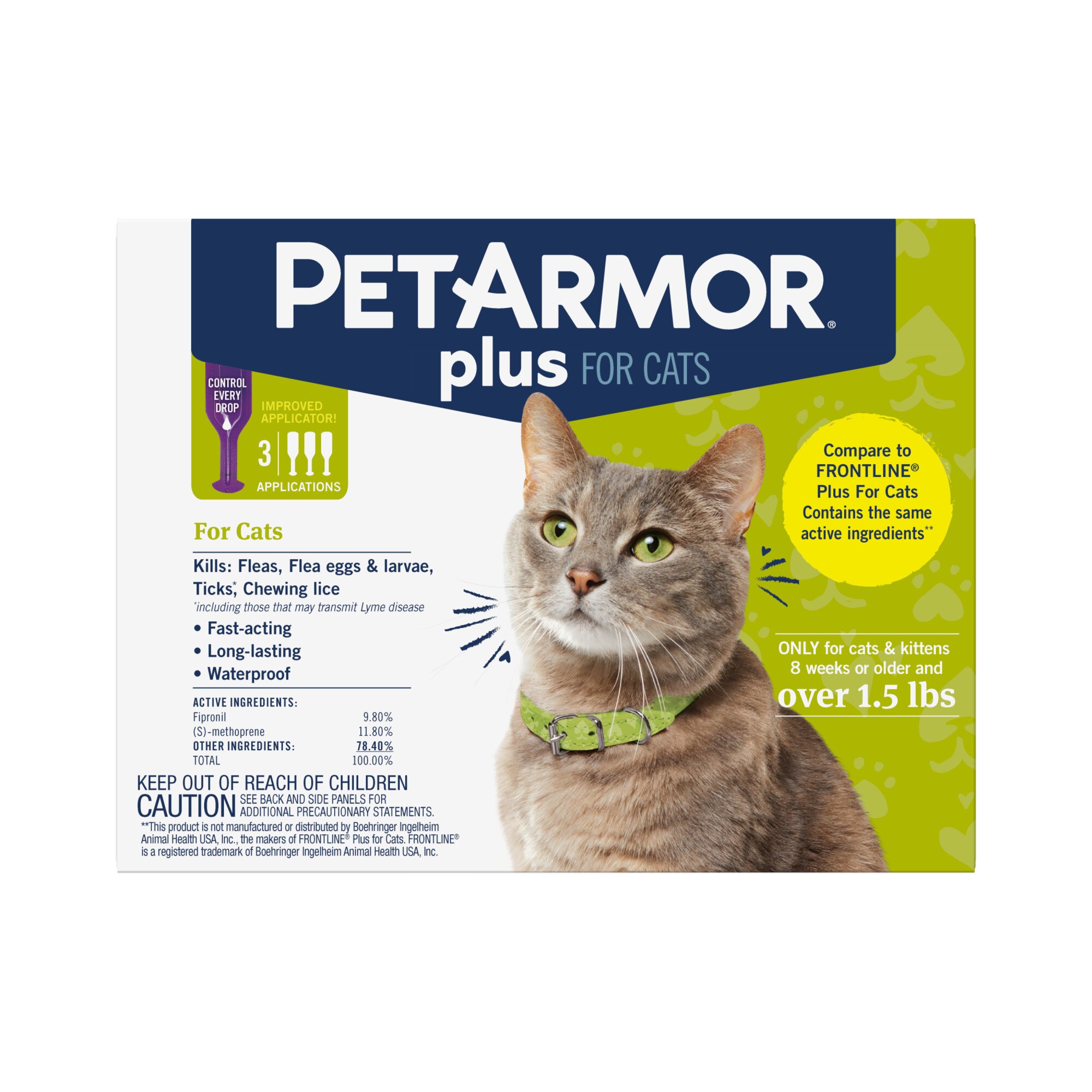 PETARMOR Plus for Cats Over 1.5 lbs, Flea & Tick Prevention for Cats, 3-Month Supply