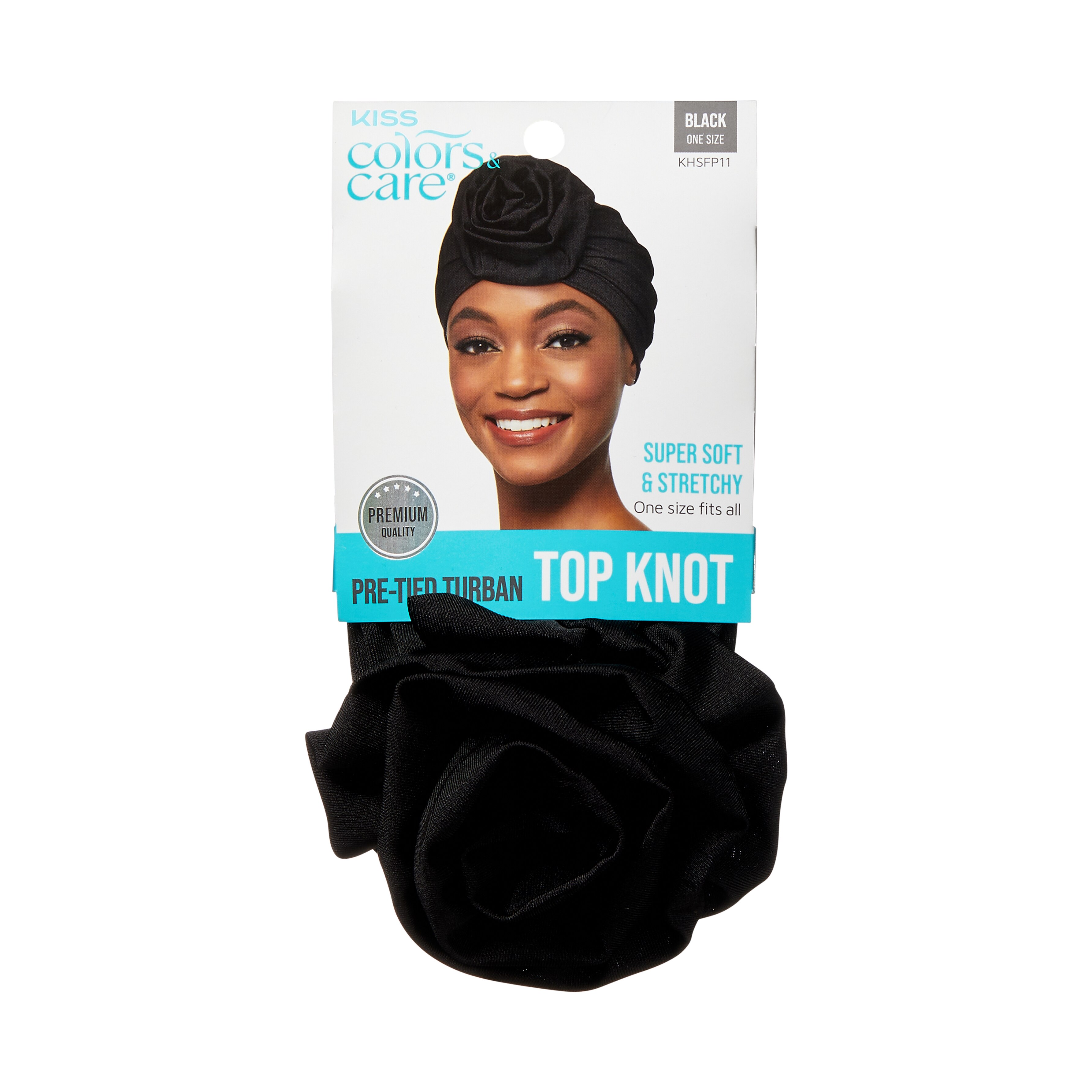 KISS Colors & Care Top Knot Pre Tied Turban, Black