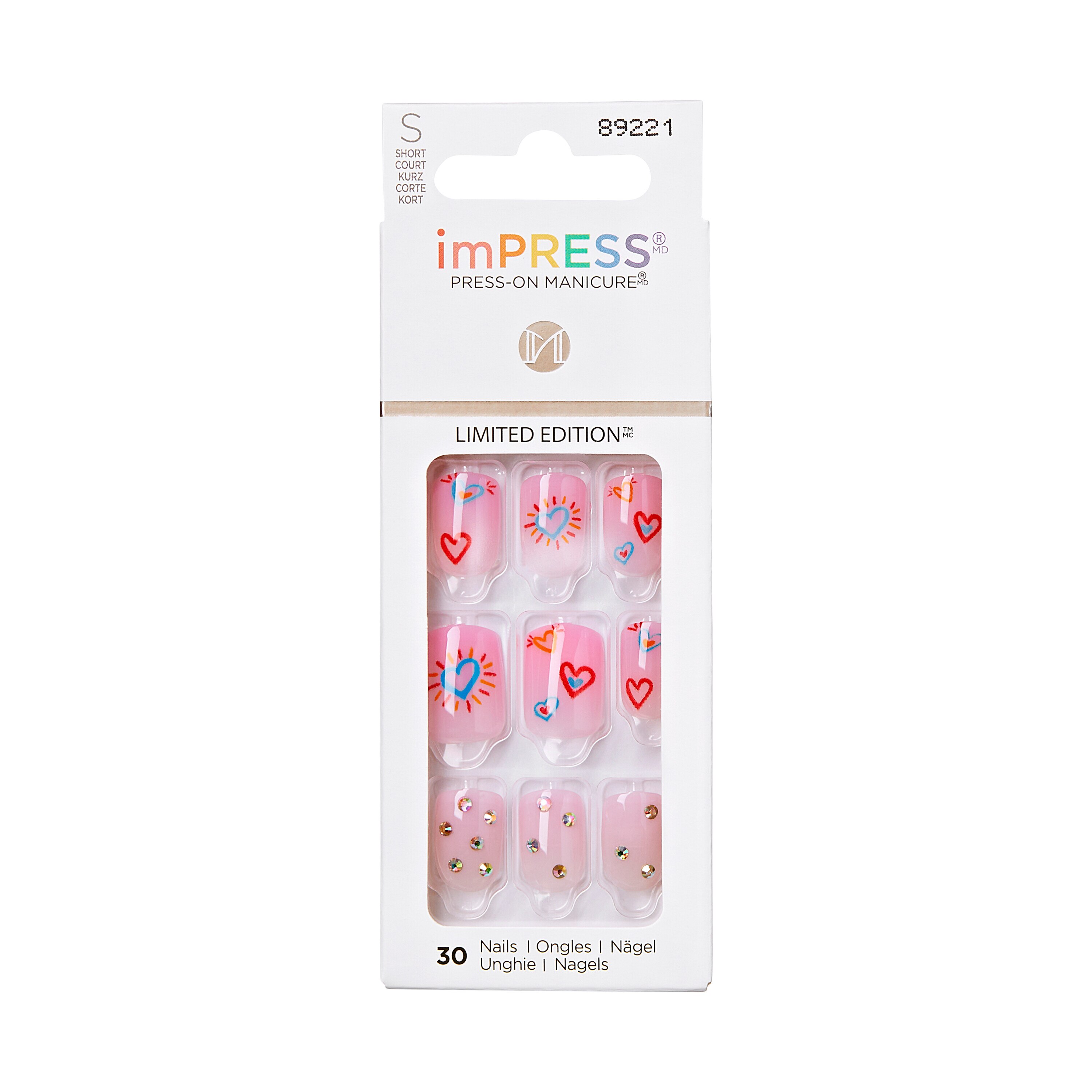 imPRESS Press-On Manicure Limited Edition Pride Nails, Pink, Short, Square, 33 Ct.