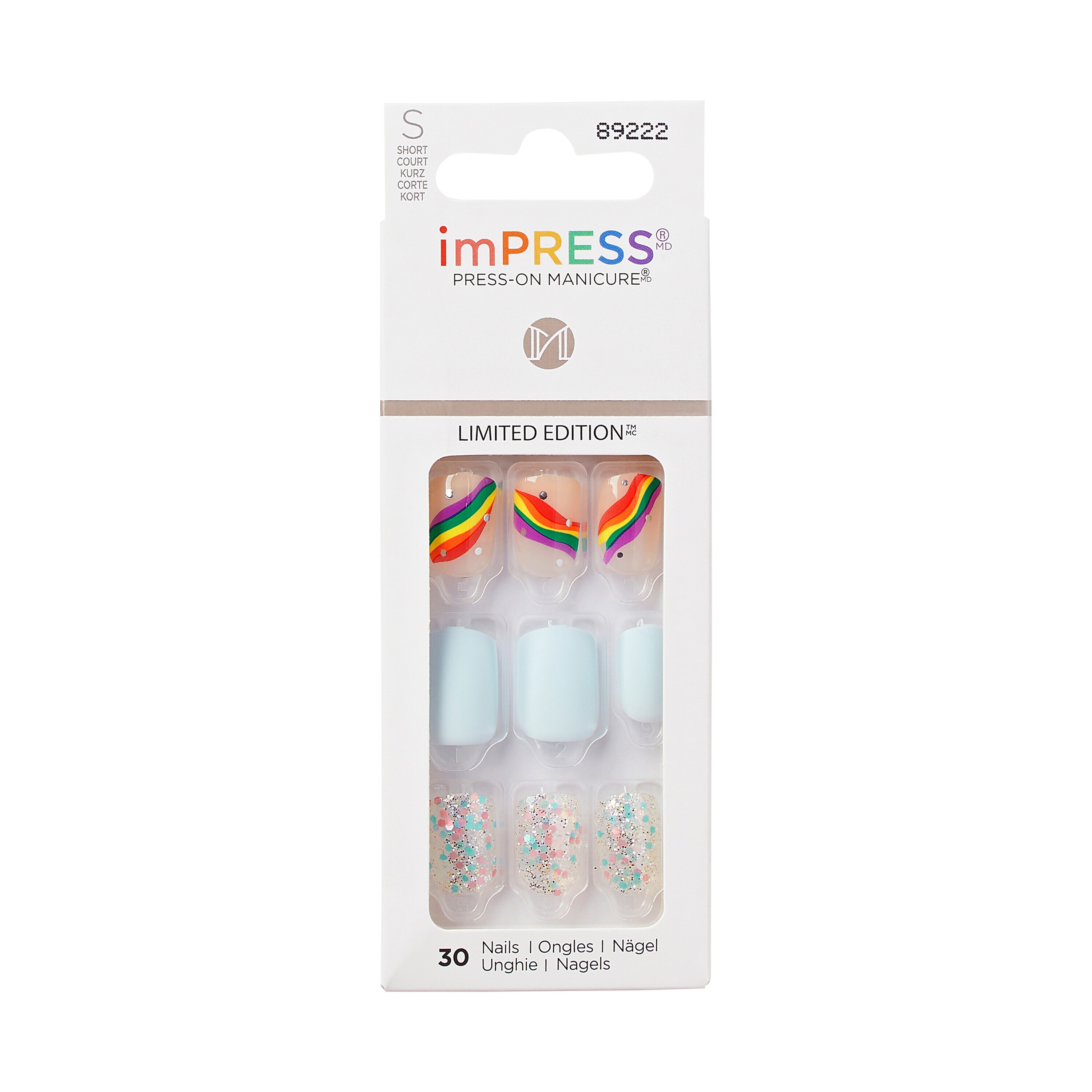 imPRESS Press-On Manicure Limited Edition Pride Nails, Blue, Short, Square, 33 Ct.