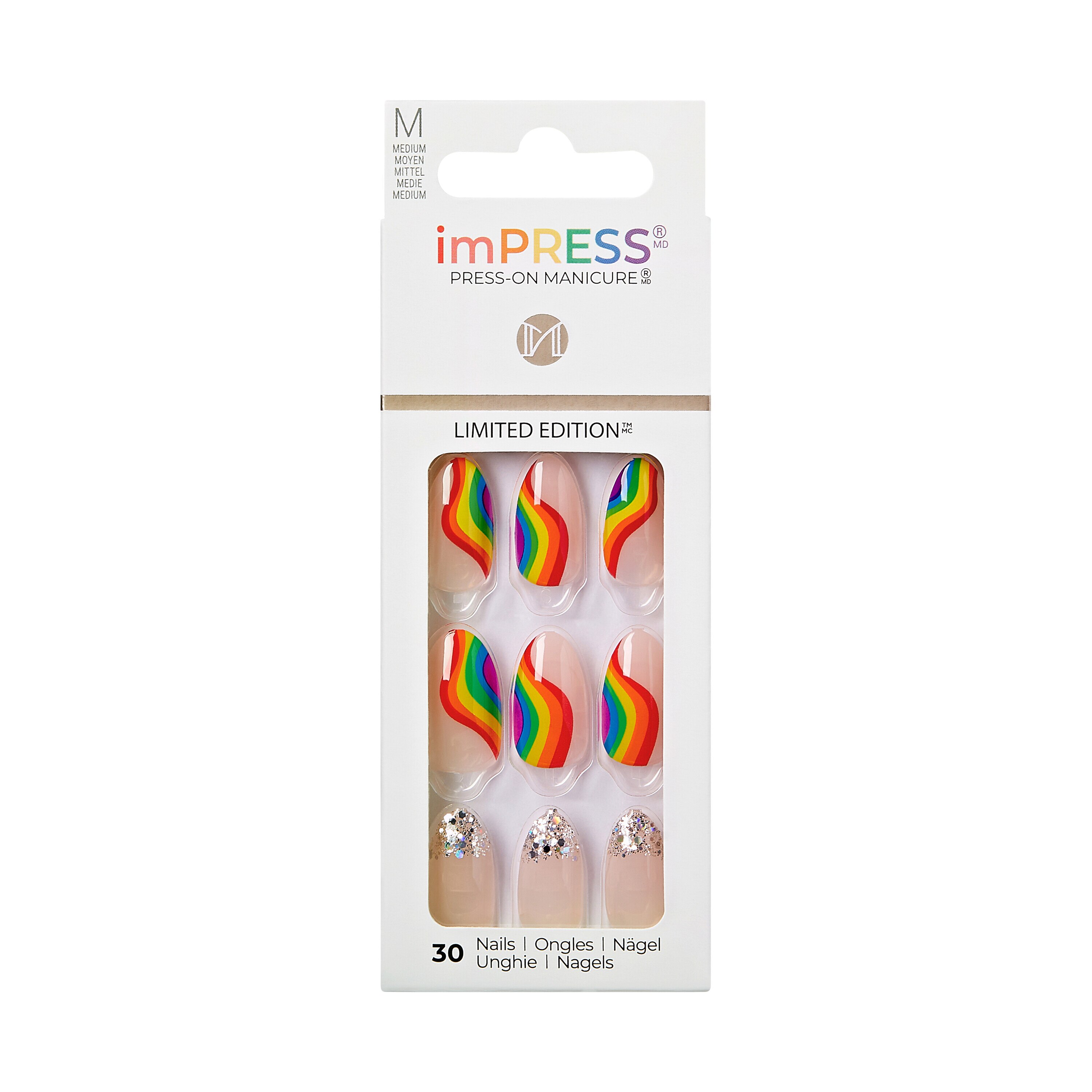 imPRESS Press-On Manicure Limited Edition Pride Nails, Neutral, Medium, Almond, 33 Ct.