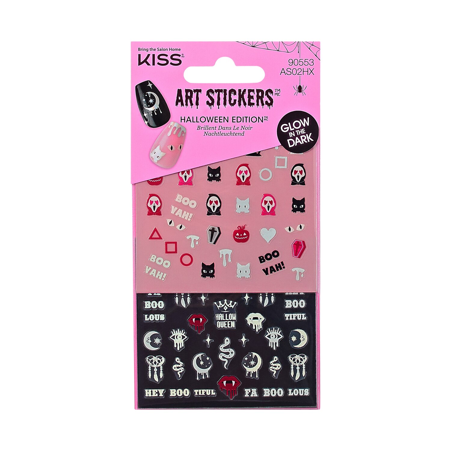 KISS Glow-In-The-Dark Halloween Press-On Nail Art Stickers, 2 Sheets