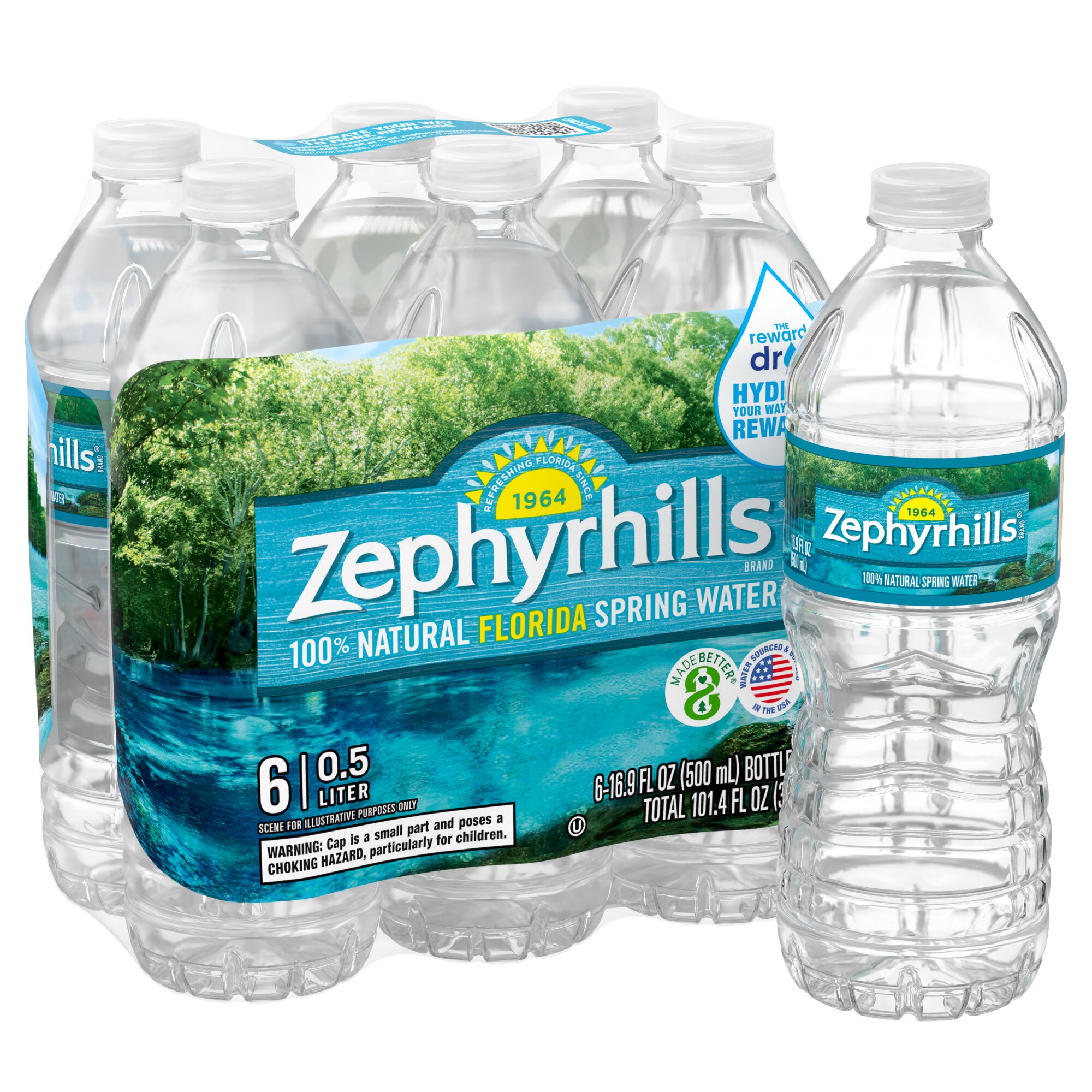 Zephyrhills Brand 100% Natural Spring Water, 6 ct, 16.9 oz