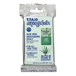 T.TAio Esponjabon Sponge-Soap, Aloe Vera Moisturizing Effect, For all Skin Types, 4.2 OZ