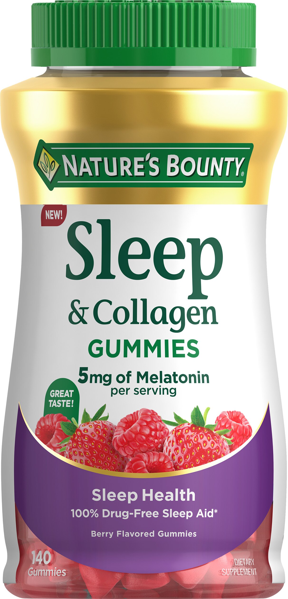 Nature's Bounty Sleep + Collagen, 5mg Melatonin, Berry Flavor, 140 Gummiess