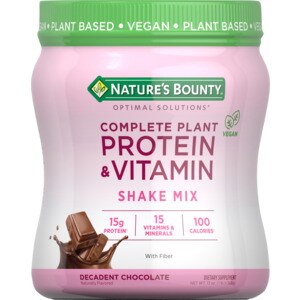 Nature's Bounty Optimal Solutions Complete Plant Protein & Vitamin Decadent Chocolate Shake Mix, 13 OZ