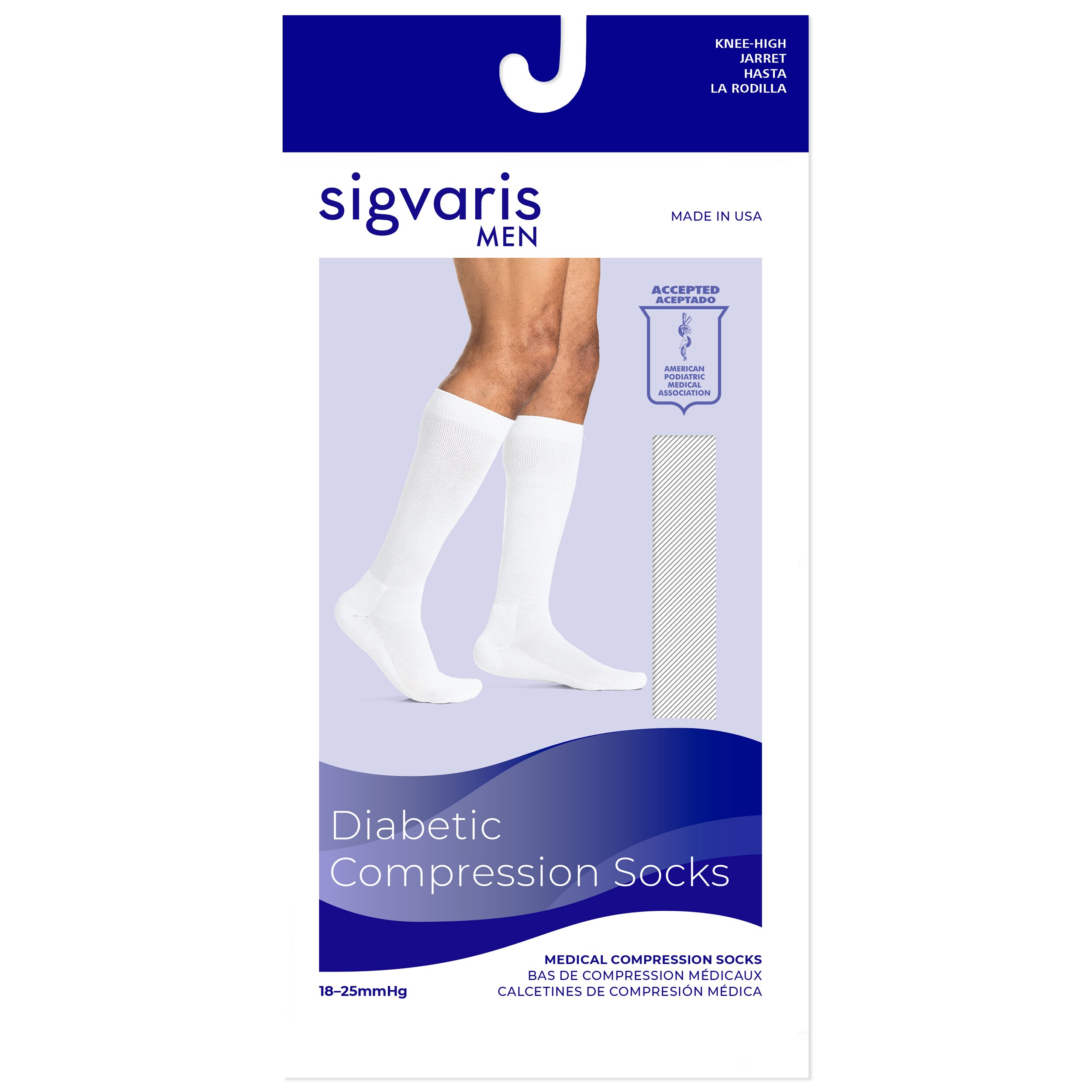 Sigvaris Specialty Men's Diabetic Compression Socks, White, 18-25mmHg