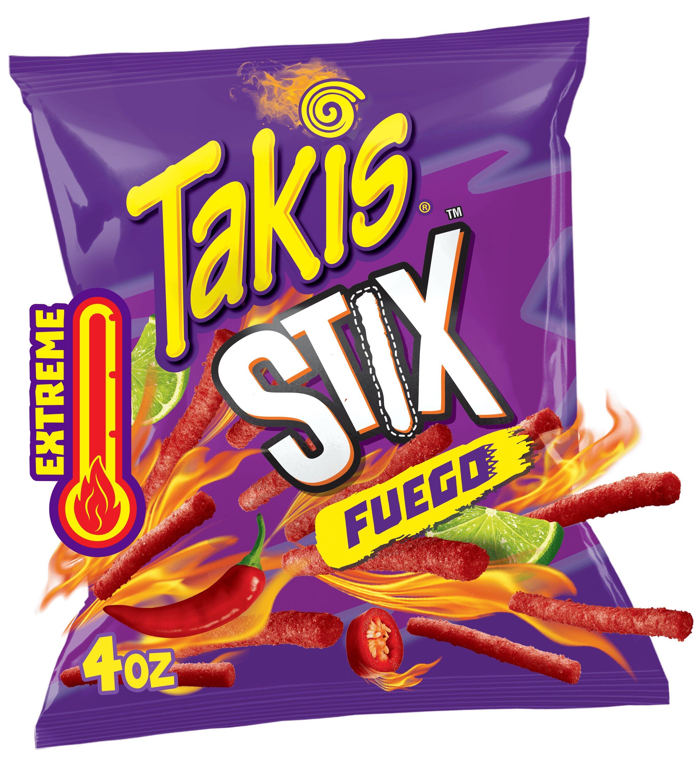 Takis Fuego Stix Hot Chili Pepper & Lime Flavored Spicy Corn Chips, 4 oz