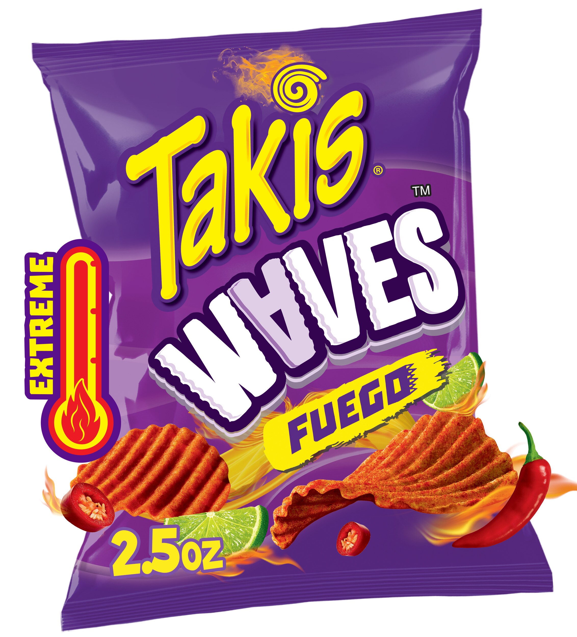 Takis Fuego Waves Hot Chili Pepper & Lime Flavored Spicy Wavy Potato Chips