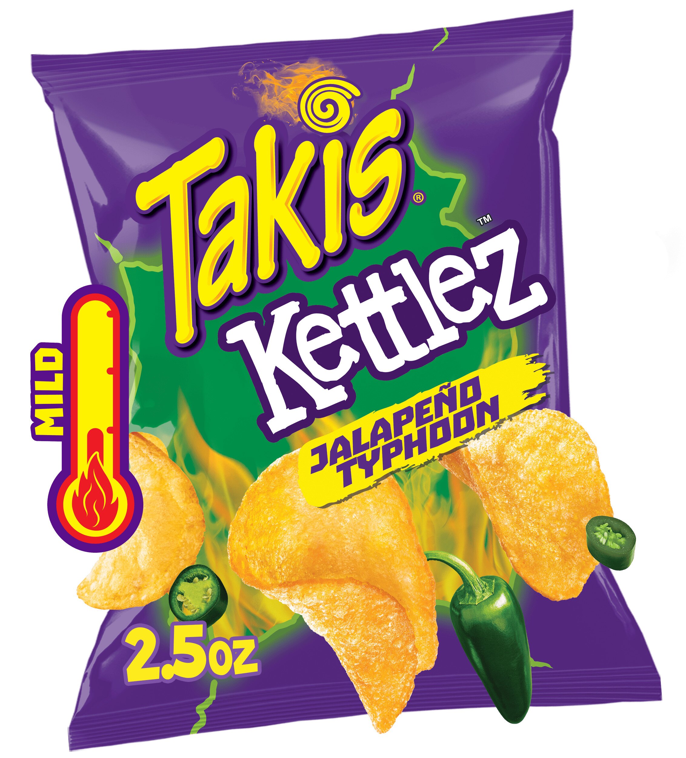 Takis Jalapeno Typhoon Kettlez Jalapeno Flavored Spicy Kettle-Cooked Potato Chips, 2.5 oz