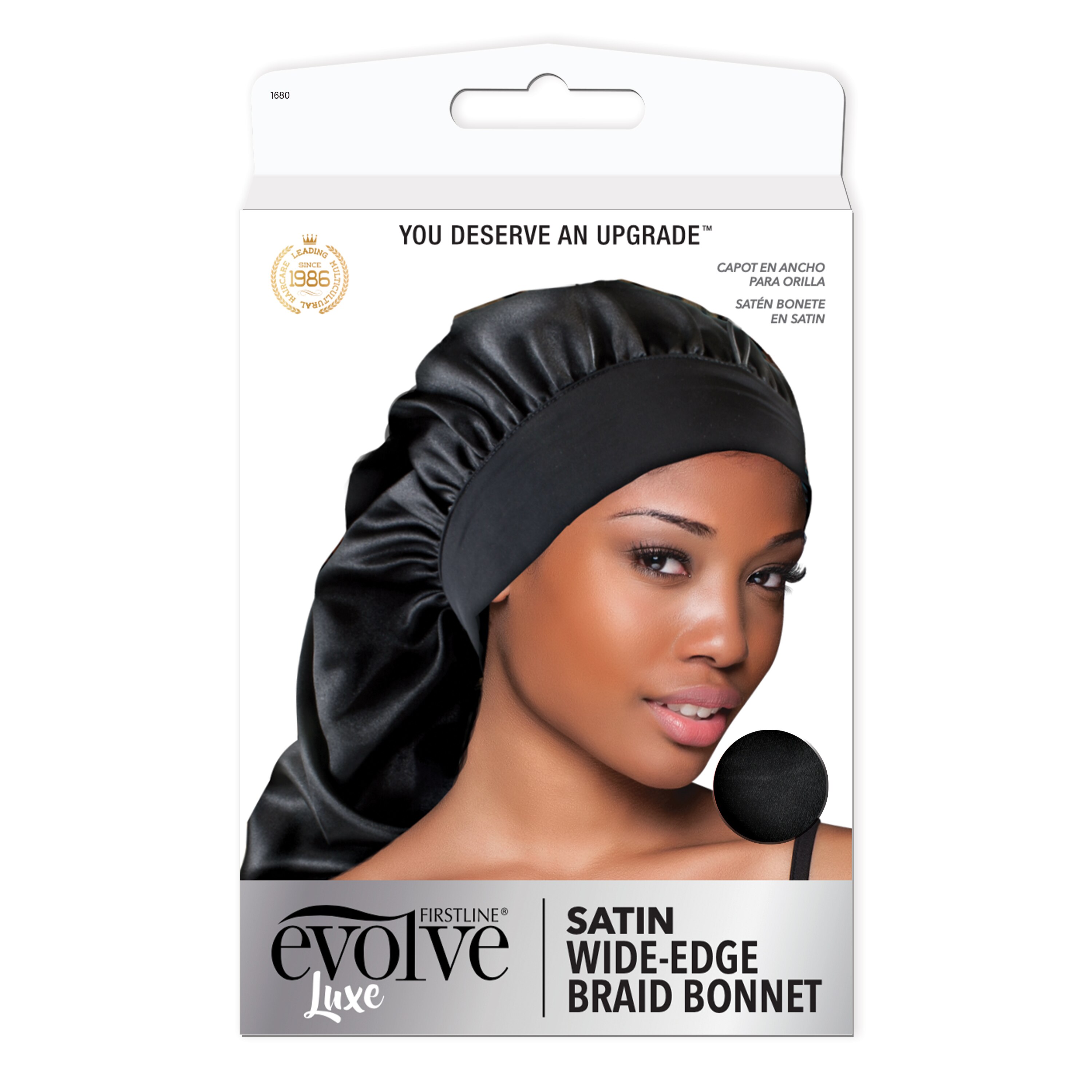 Evolve Satin Wide Edge Braid Bonnet, Black