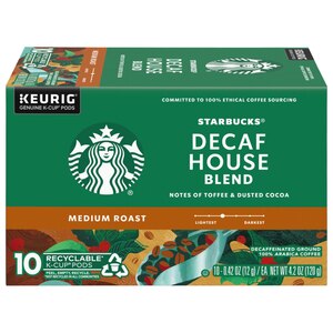 Starbucks Coffee K-Cup Pods, Medium Roast Decaf House Blend, 10 ct, 4.2 oz