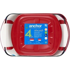 Anchor Glass Bakeware Value Pack, 9 in x 13 in and 8 in x 8 in with Lids