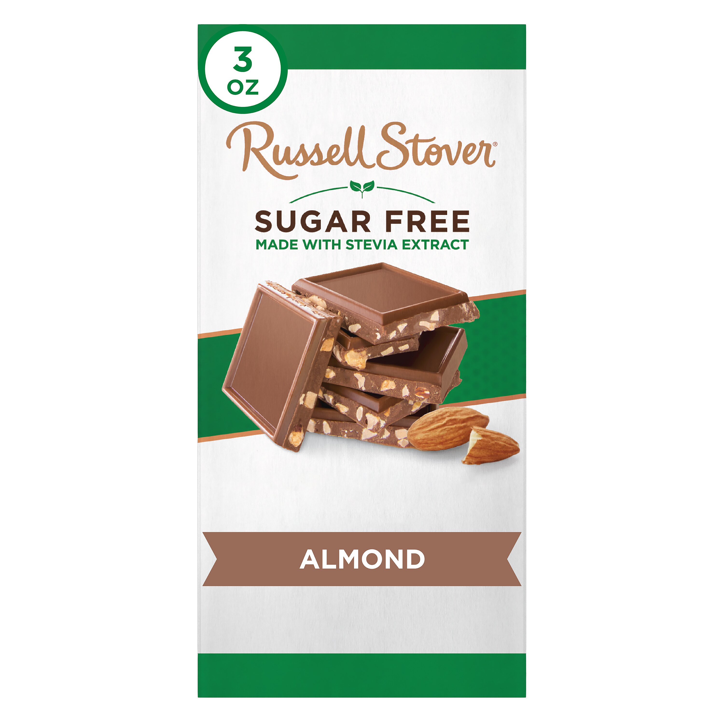 RUSSELL STOVER Sugar Free Almond Chocolate Candy Bar, 3 oz.