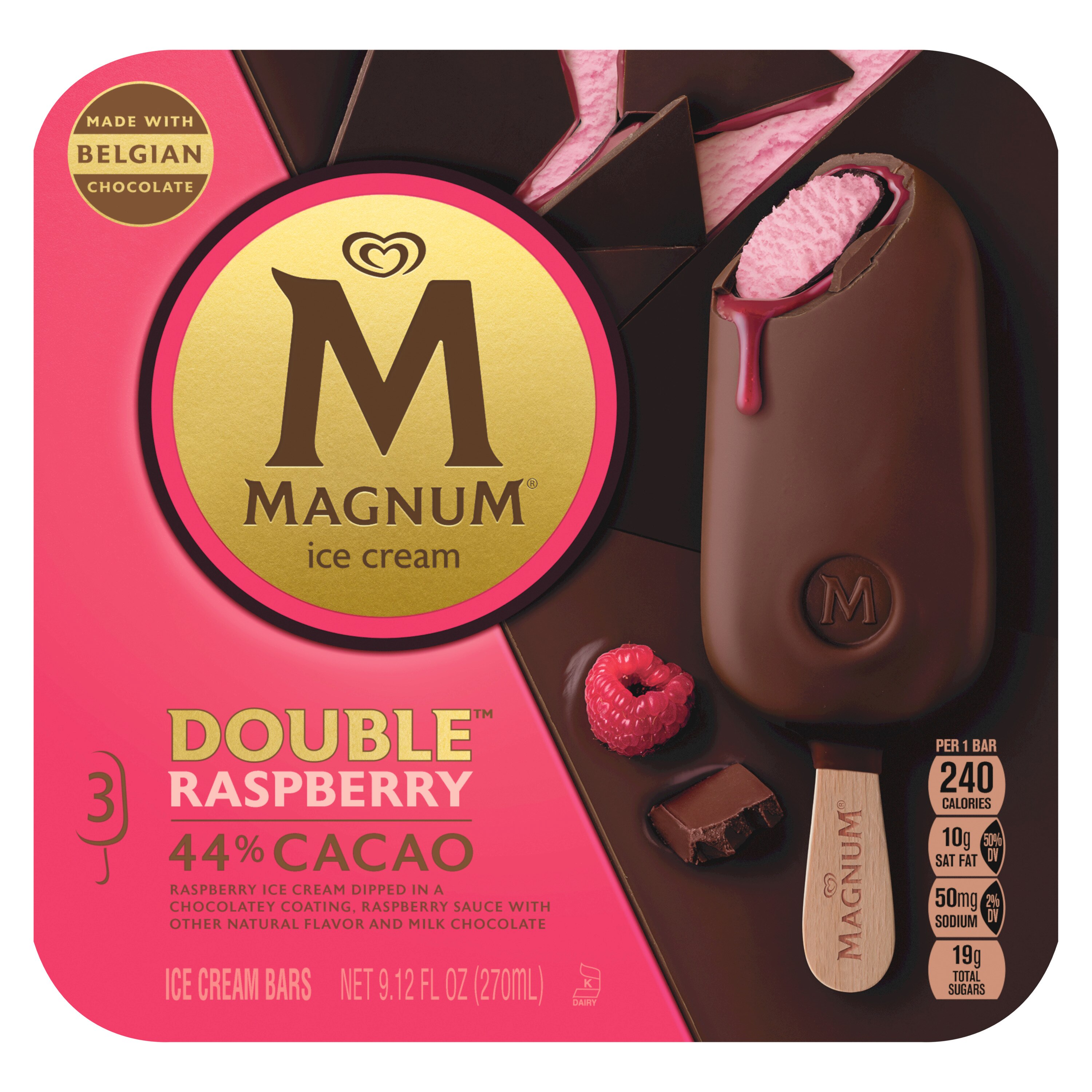 Magnum Double Raspberry Ice Cream Bars Frozen Dessert, 3 ct