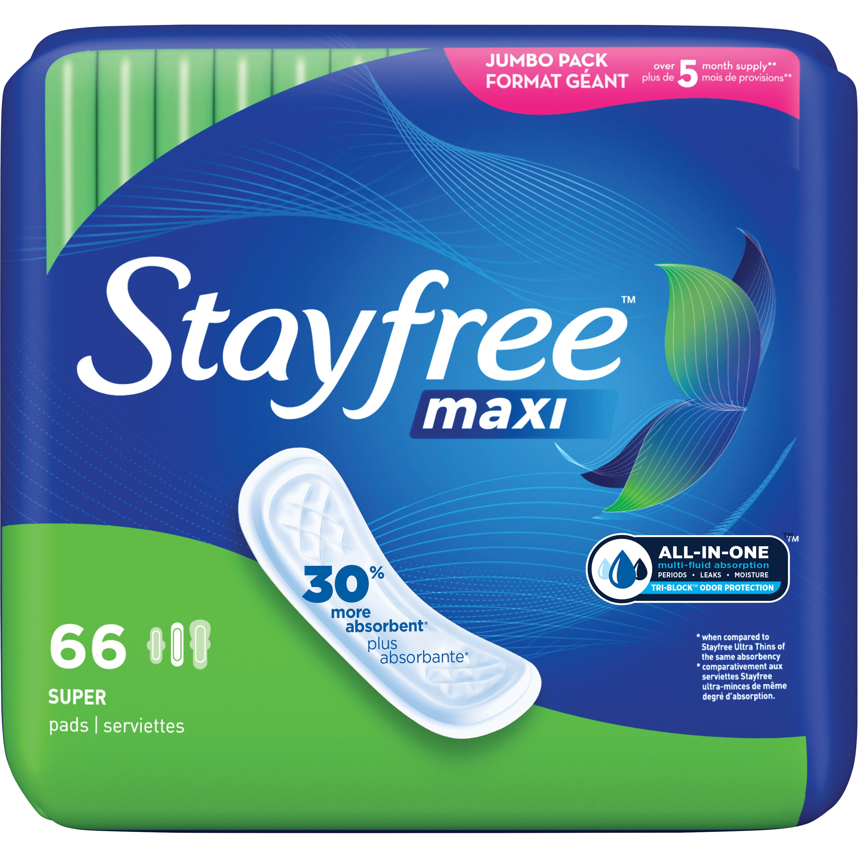 Stayfree Maxi Pads without Wings, Super, 66 CT