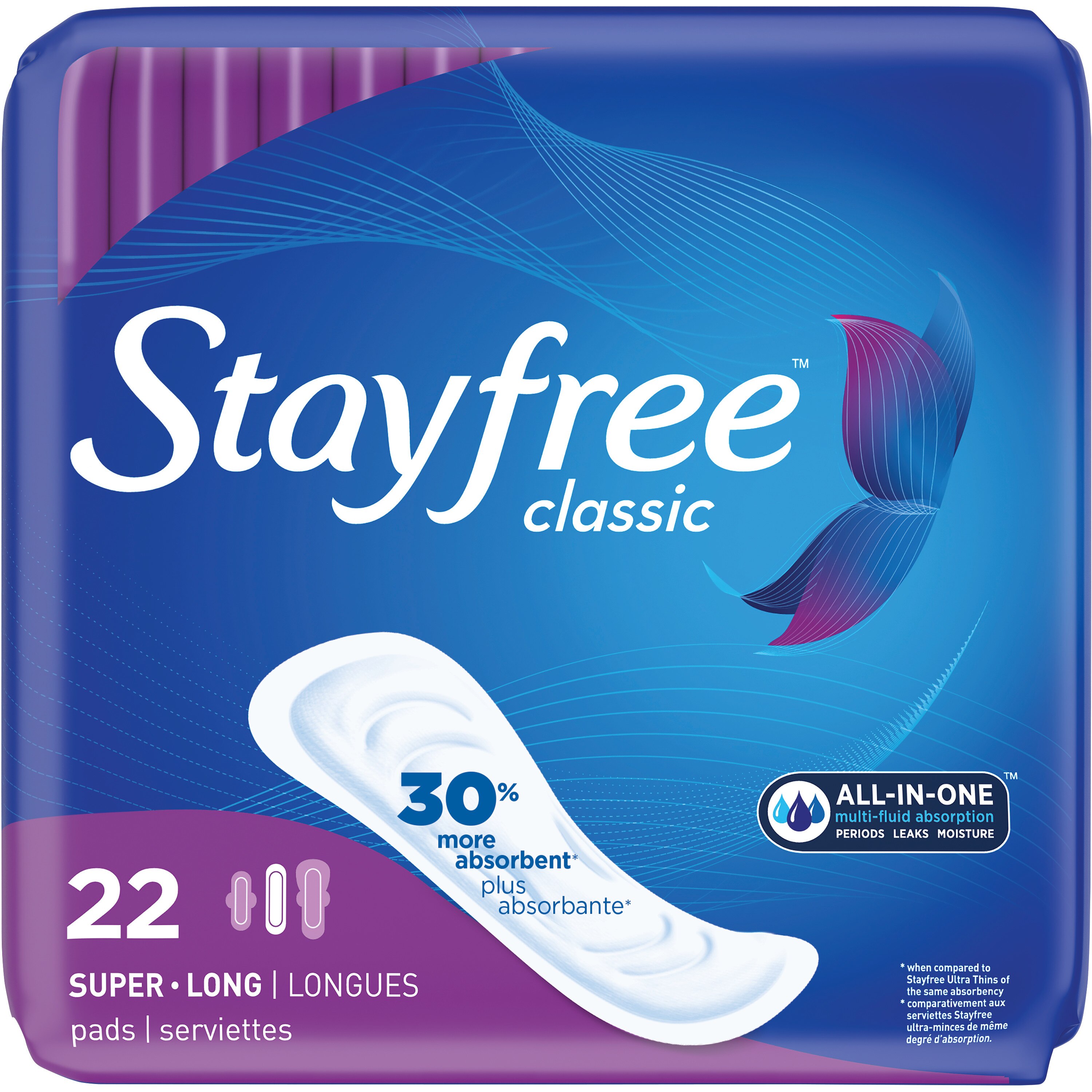 Stayfree Classic Pads without Wings, Super Long, 22 CT