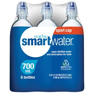 Smartwater Vapor Distilled Premium Water Bottles, 23.7 fl oz, 6 Pack