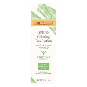 Burt's Bees Sensitive Solutions SPF 30 Calming Day Lotion with Aloe and Rice Milk, 1.8 OZ