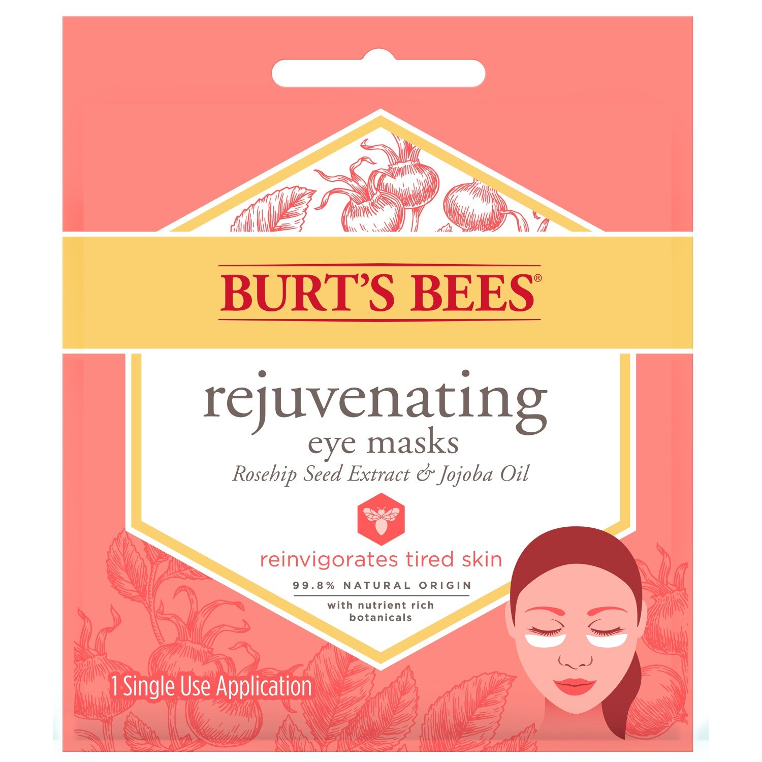 Burt's Bees Rejuvenating Eye Mask, Single Use Eye Mask, 1 Pair