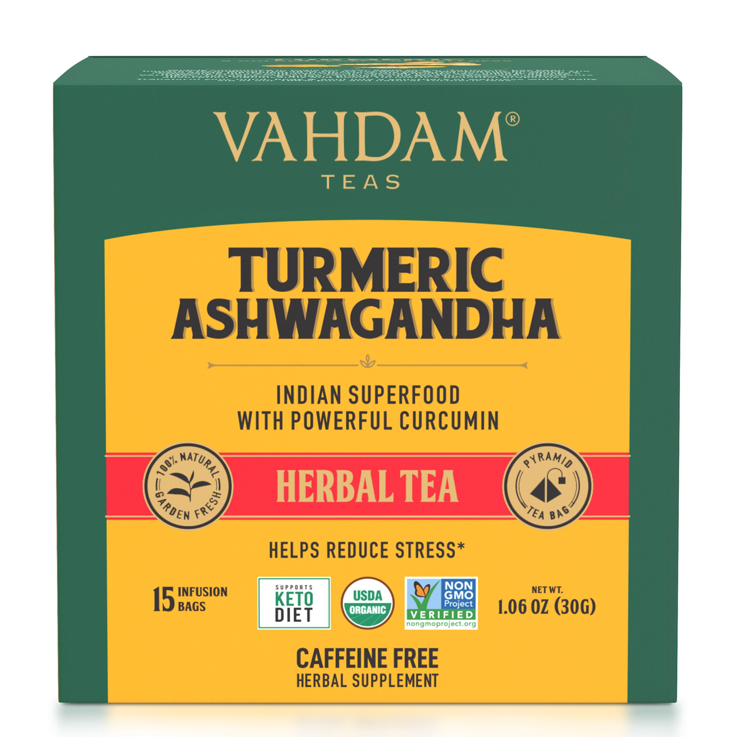 Vahdam India Turmeric Ashwagandha Herbal Tea, 15 ct