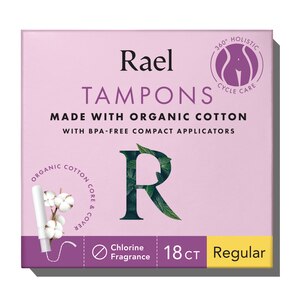Rael Organic Cotton Regular Tampons with BPA-Free Compact Applicators