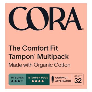 Cora The Comfort Fit Tampon, Super and Super Plus Variety Pack, 32 CT