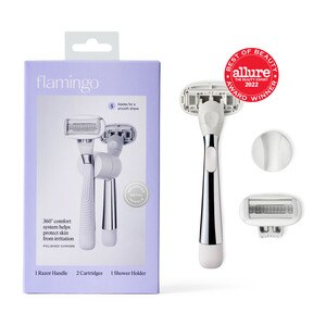 Flamingo Women's 5-Blade Razor + 2 Razor Blade Refills + 1 Shower Holder