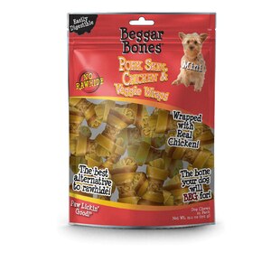 Savory Prime Pet Treats Beggar Bone Pork skin, Chicken & veggie Wraps value Bag Mini, 21ct