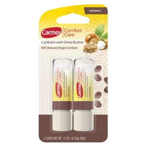 Carmex Comfort Care Natural Lip Balm with Shea Butter, Original, 2 0.15 OZ sticks