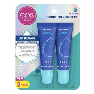 eos The Hero Extra Dry Lip Treatment, Natural Strawberry Extract, 24H Moisture Lip Repair, 0.35 fl oz, 2-Pack