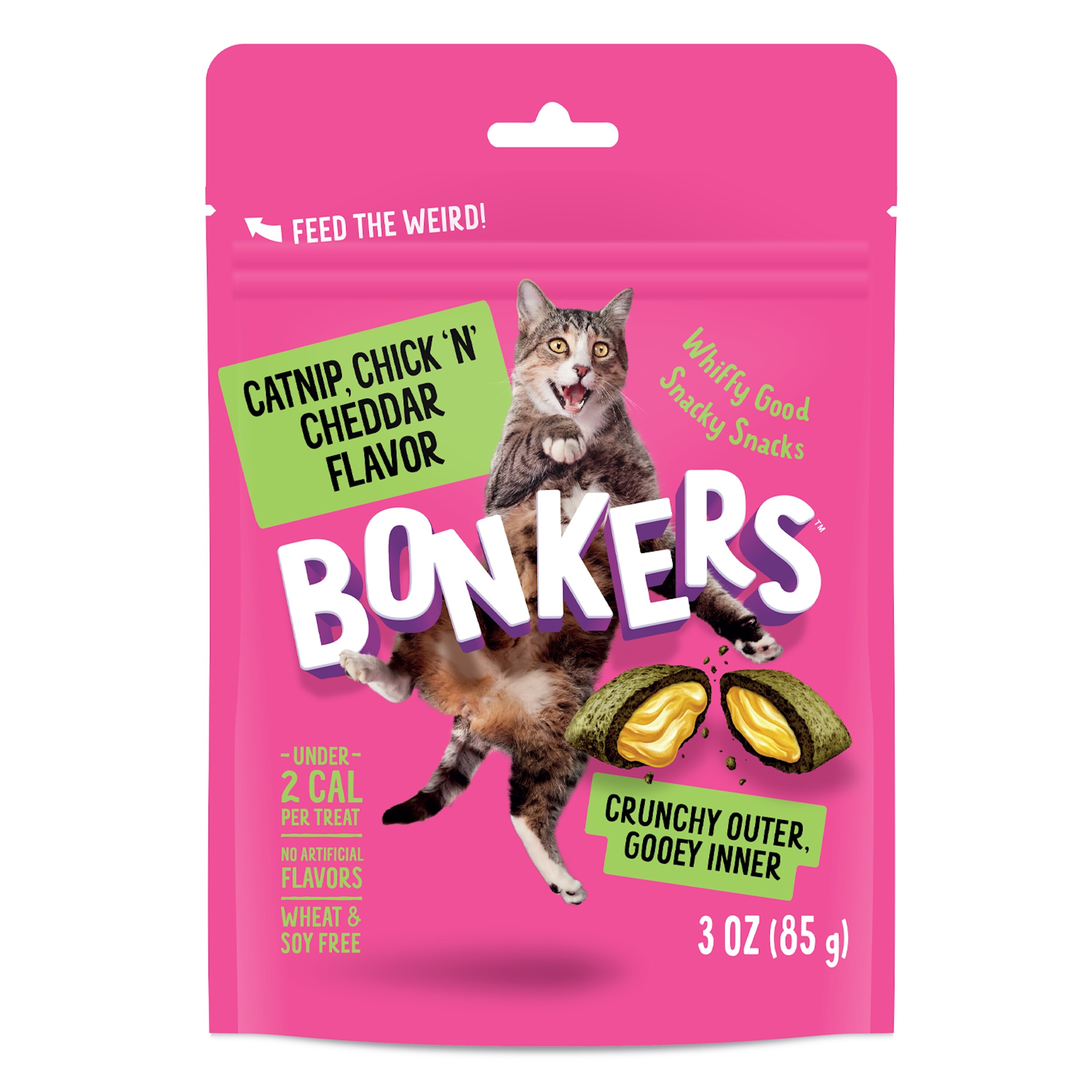 BONKERS Crunchy and Soft Cat Treats, Catnip, Chick N' Cheddar Flavor, 3 OZ
