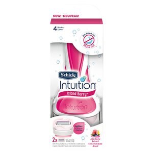 Schick Intuition Island Berry 4-Blade Razor + 2 Razor Blade Refills