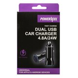 PowerXcel Dual USB Car Charger 24 Watts, Black, thumbnail image 1 of 4