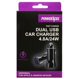 PowerXcel Dual USB Car Charger 24 Watts, Black, thumbnail image 2 of 4