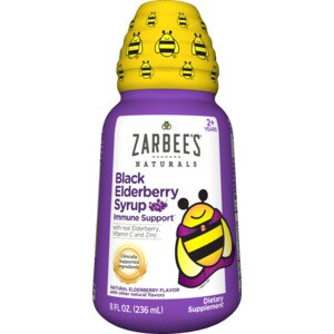 Zarbee's Naturals Children's Black Elderberry Syrup for Immune Support, Vitamin C and Zinc, 8 Fl Oz