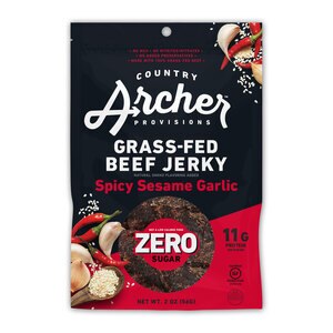 Country Archer Spicy Sesame Garlic Grass-Fed Beef Jerky, Zero Sugar, 2 oz