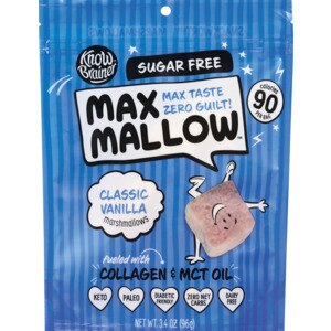 Max Mallow Classic Vanilla Keto Sugar Free Marshmallows, Fueled with Collagen & MCT Oil, 3.4 oz