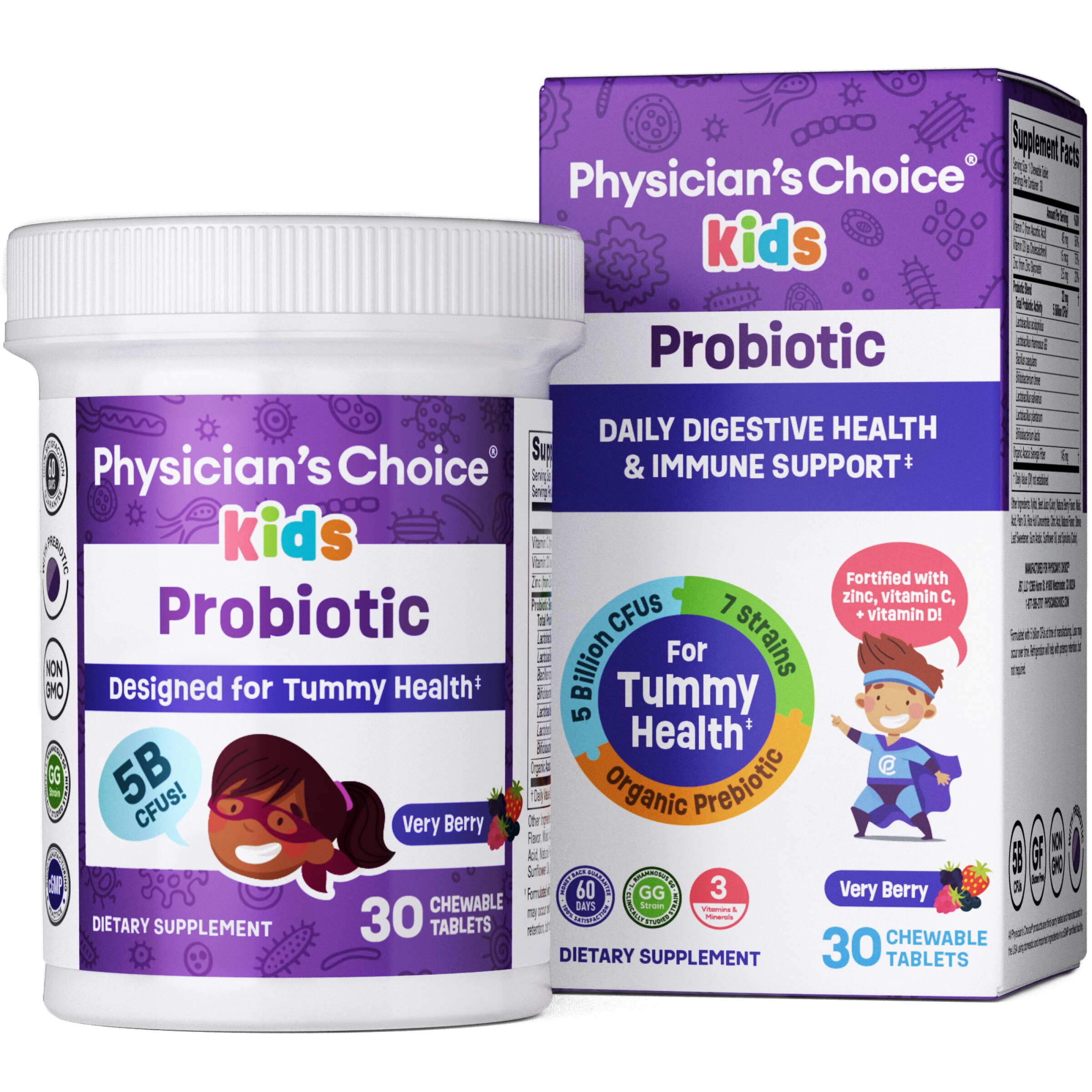 Physician's Choice Kids Probiotic Chewable, Very Berry, 30 CT