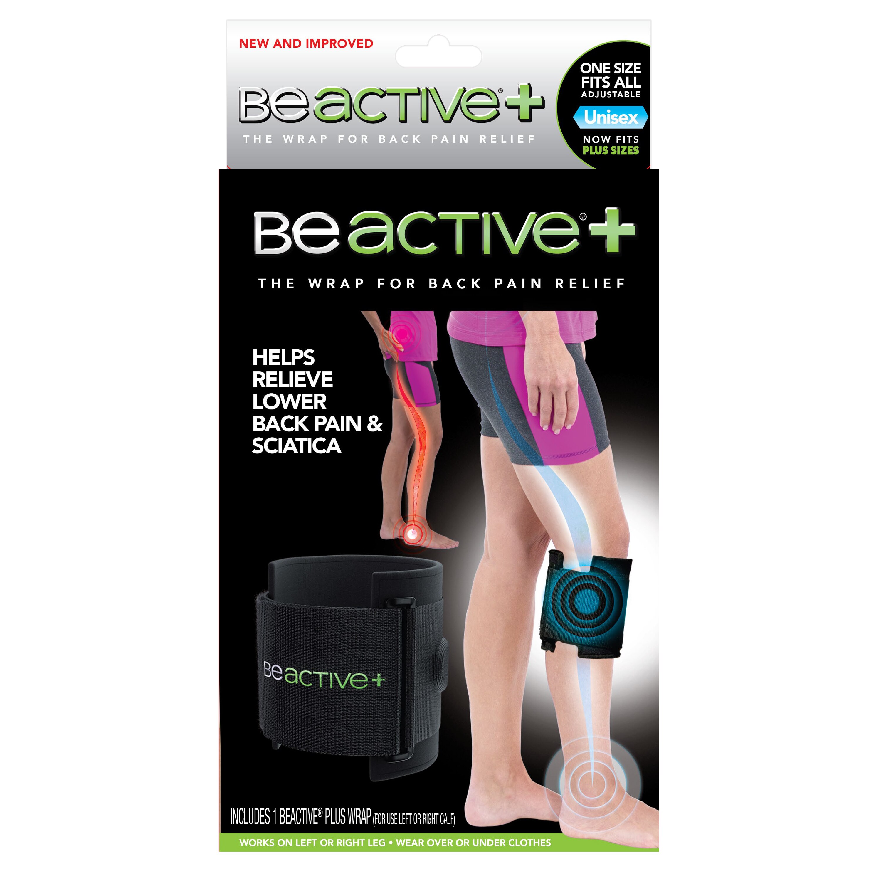 BeActive+ Instant Relief Acupressure Calf Brace for Sciatic Nerve Pain, Black