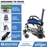 Journey Health and Lifestyle Zinger Folding Power Chair with Arm Rests, Portable Indoor Outdoor Powered Mobility Chair, Blue, thumbnail image 3 of 4