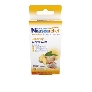 Sea-Band Nausea Relief Relieving Ginger Gum, 24 CT