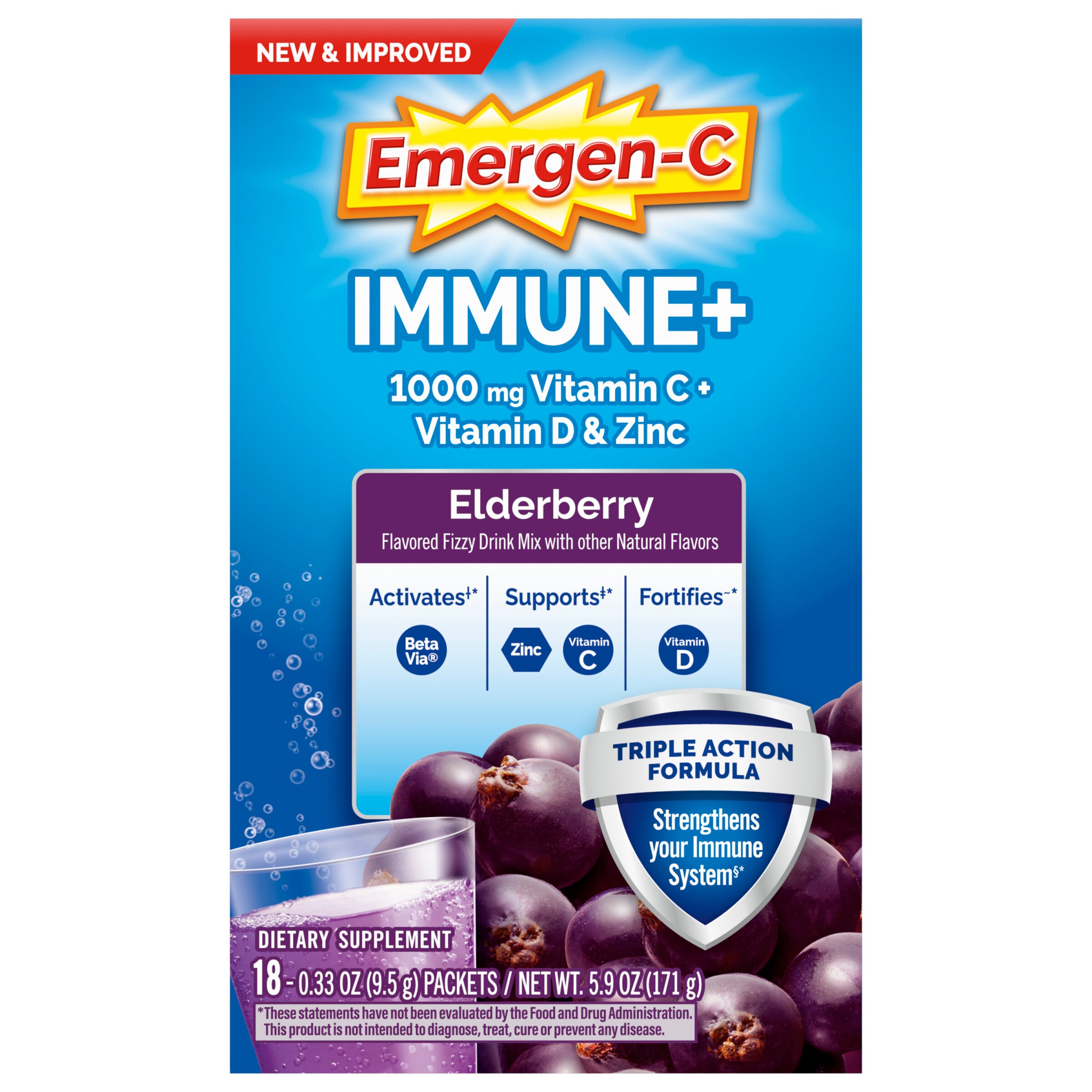 Emergen-C Immune+ Triple Action Immune Support Powder, 18 CT