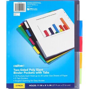 Caliber Poly Slant Two-Sided Binder Pockets with Tabs, Assorted Colors