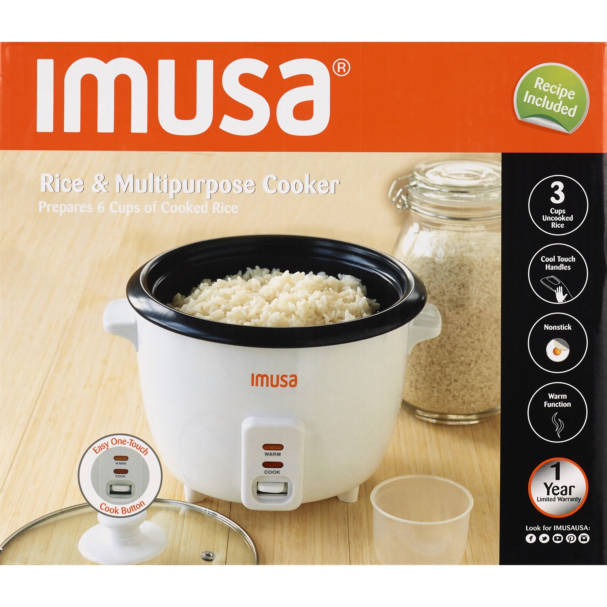 IMUSA Electric Rice Cooker with Spoon and Cup, 3 CUP