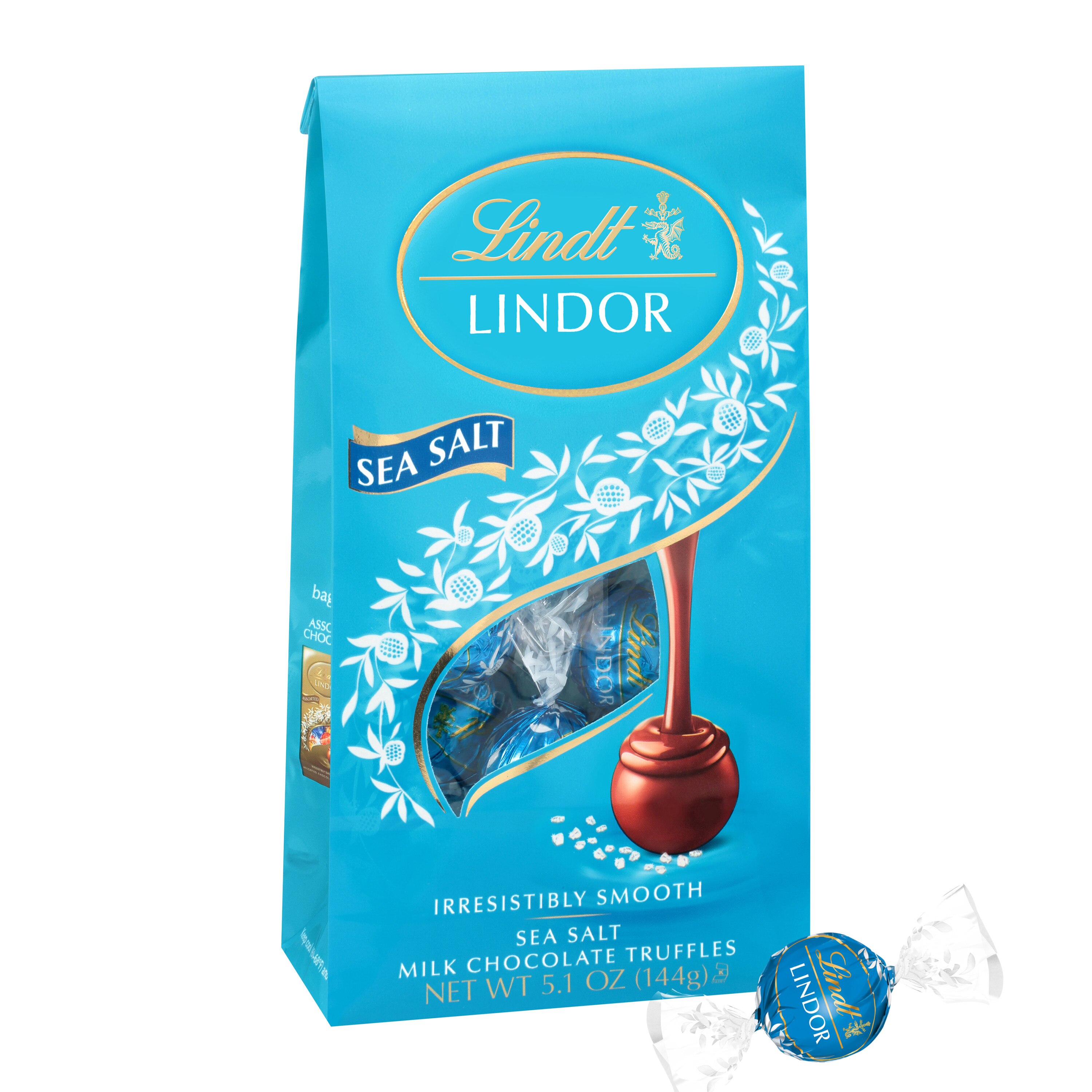 Lindt Lindor Sea Salt Milk Chocolate Candy Truffles, Melting Truffle Center, 5.1 oz