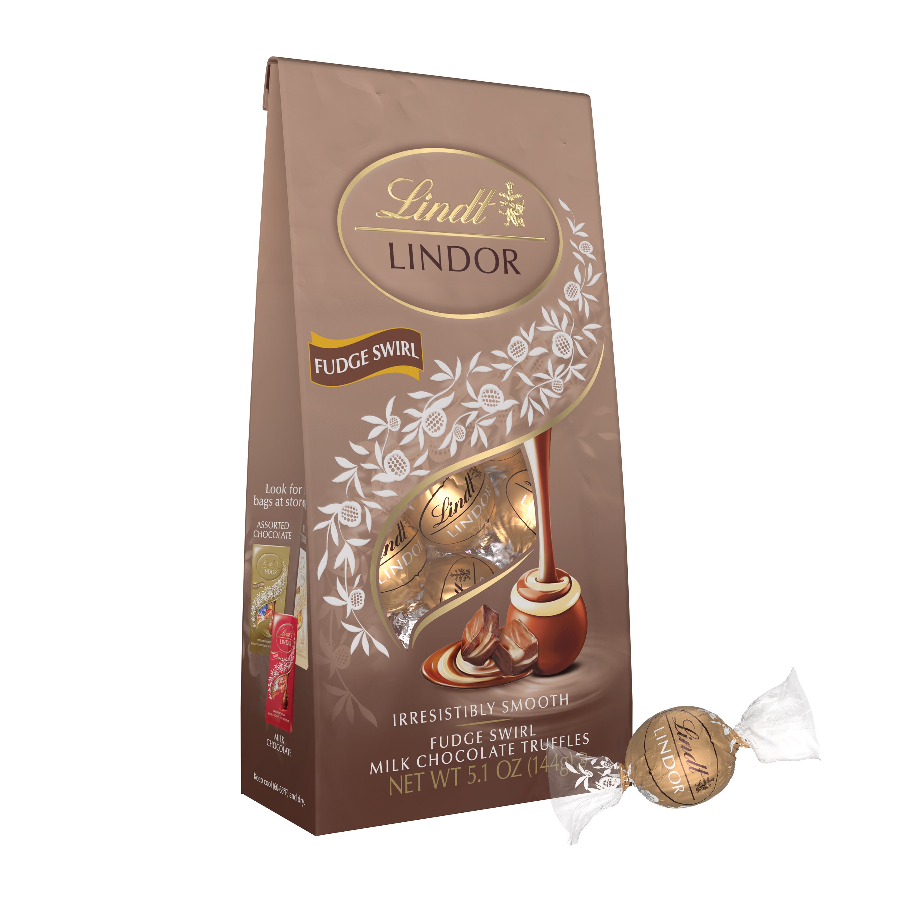 Lindt LINDOR Fudge Swirl Milk Chocolate Candy Truffles, Chocolates with Smooth, Melting Truffle Center, 5.1 oz. Bag