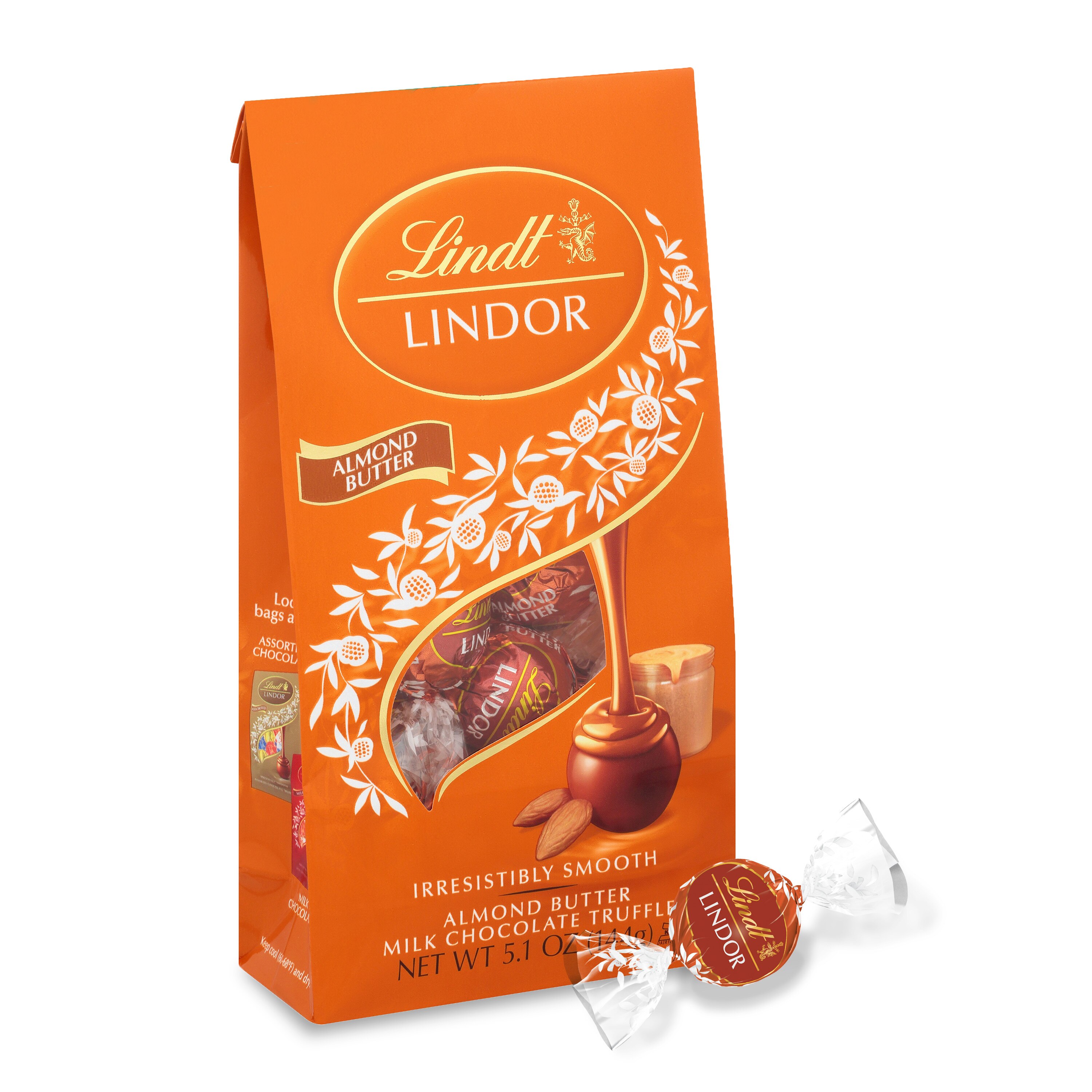 Lindt Lindor Almond Butter Milk Chocolate Candy Truffles,Bag, 5.1 oz