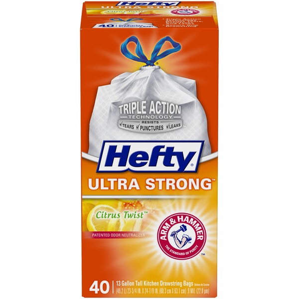 Hefty Ultra Strong Tall Kitchen Drawstring Trash Bags, 13 Gallon, 40 CT