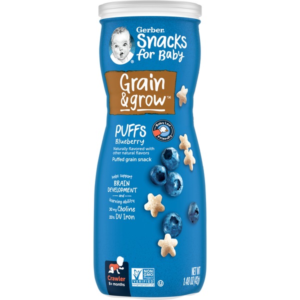 Gerber Snacks for Baby Grain and Grow Puffs, Blueberry, 1.48 OZ